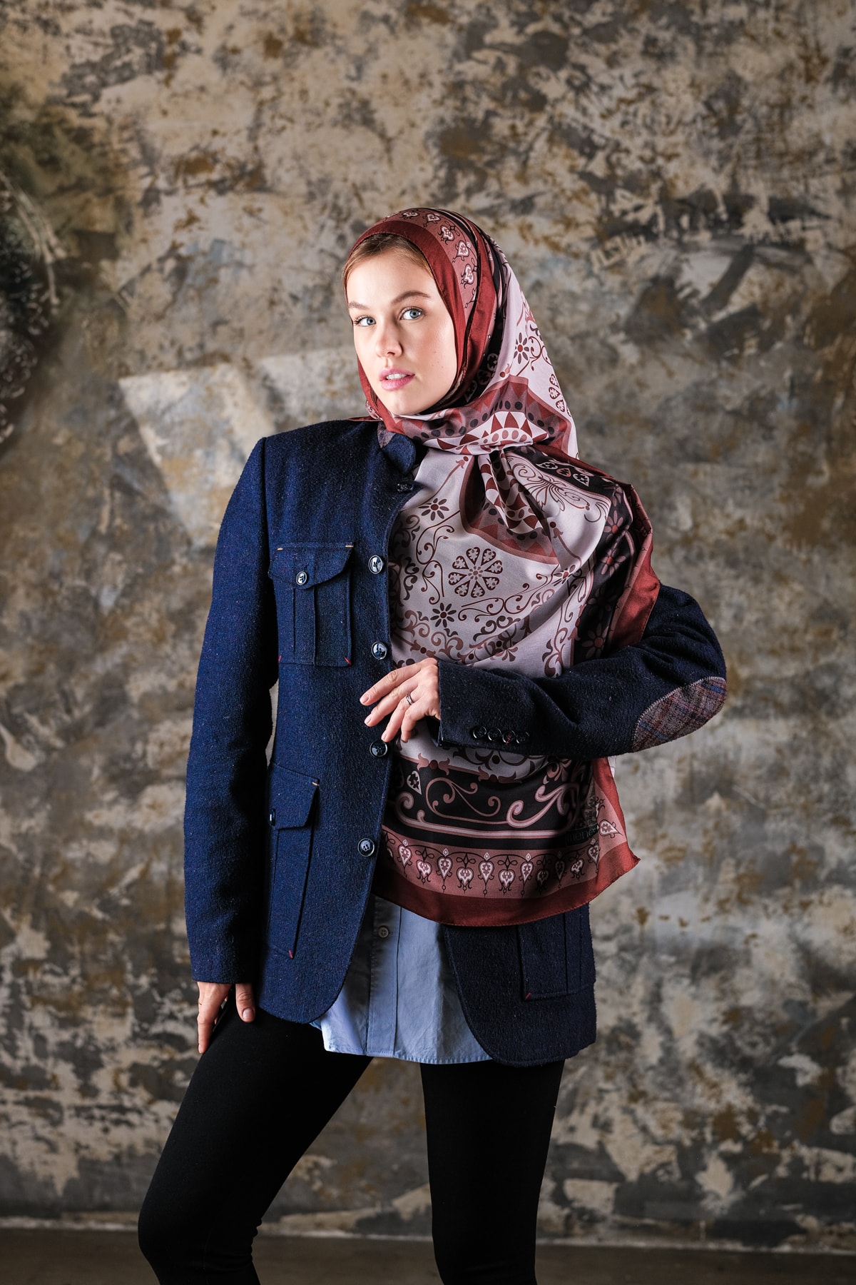 Noor Desen Soft Vual Şal Ekru Bordo
