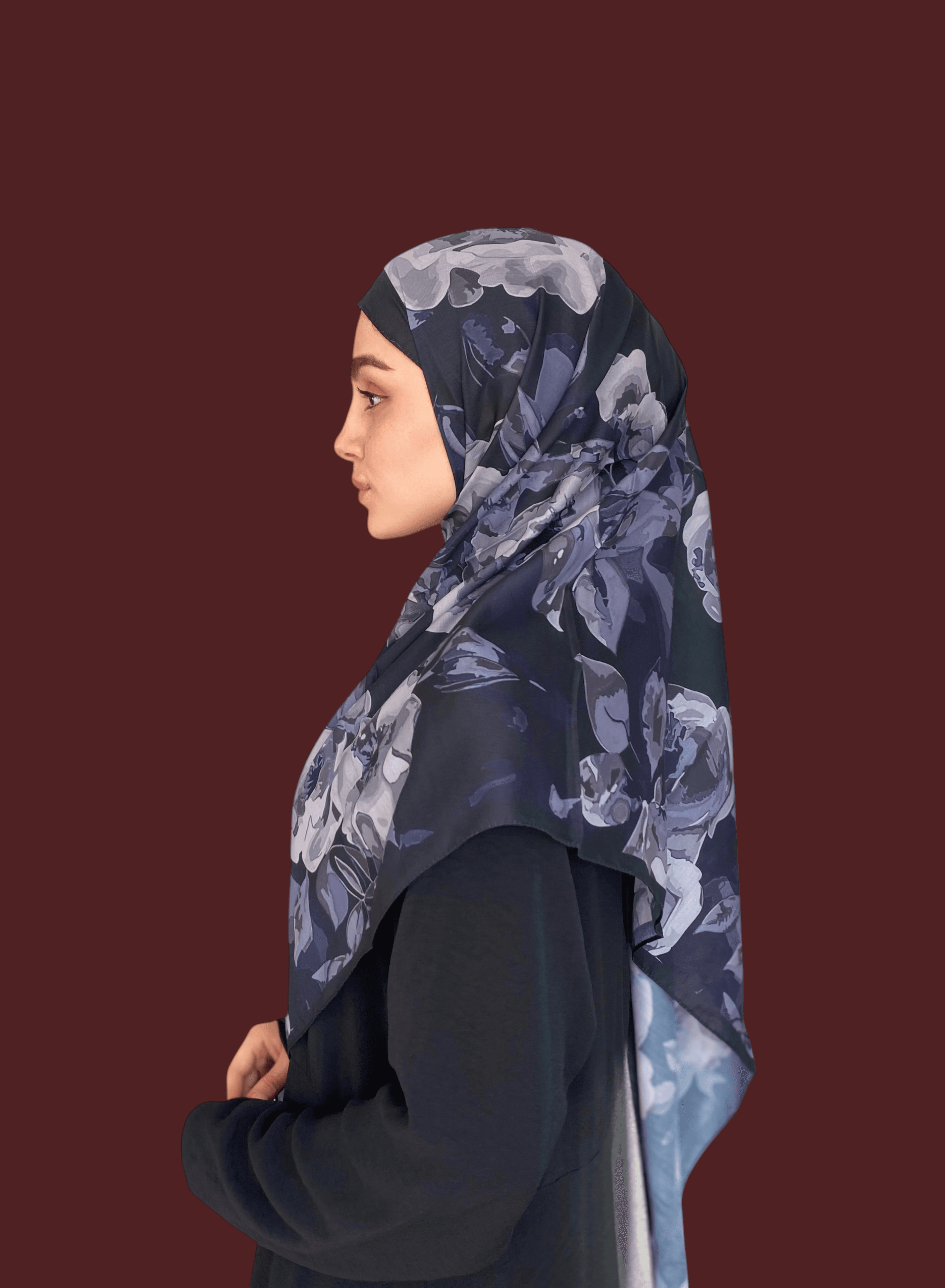 Gülru Desen Soft Vual Şal Gece Mavi