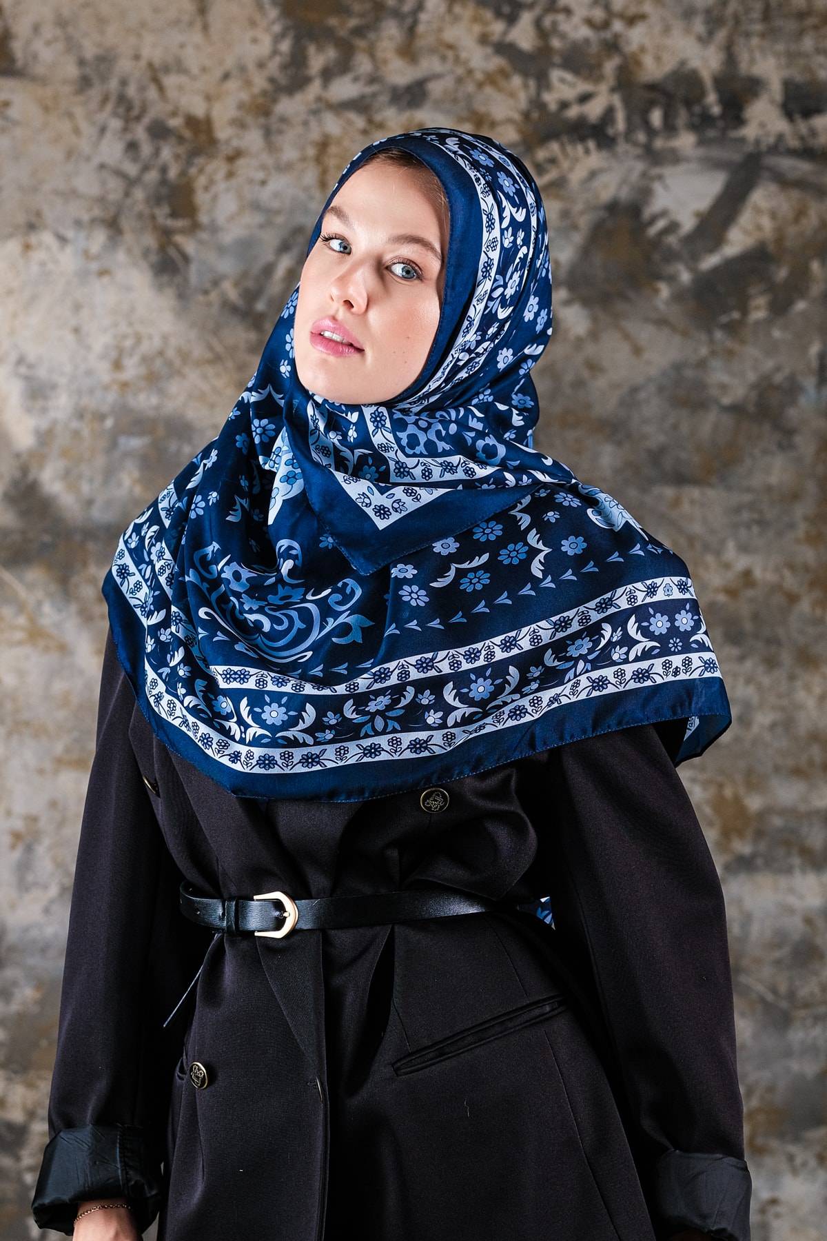 Kenz Desen Soft Vual Şal Lacivert