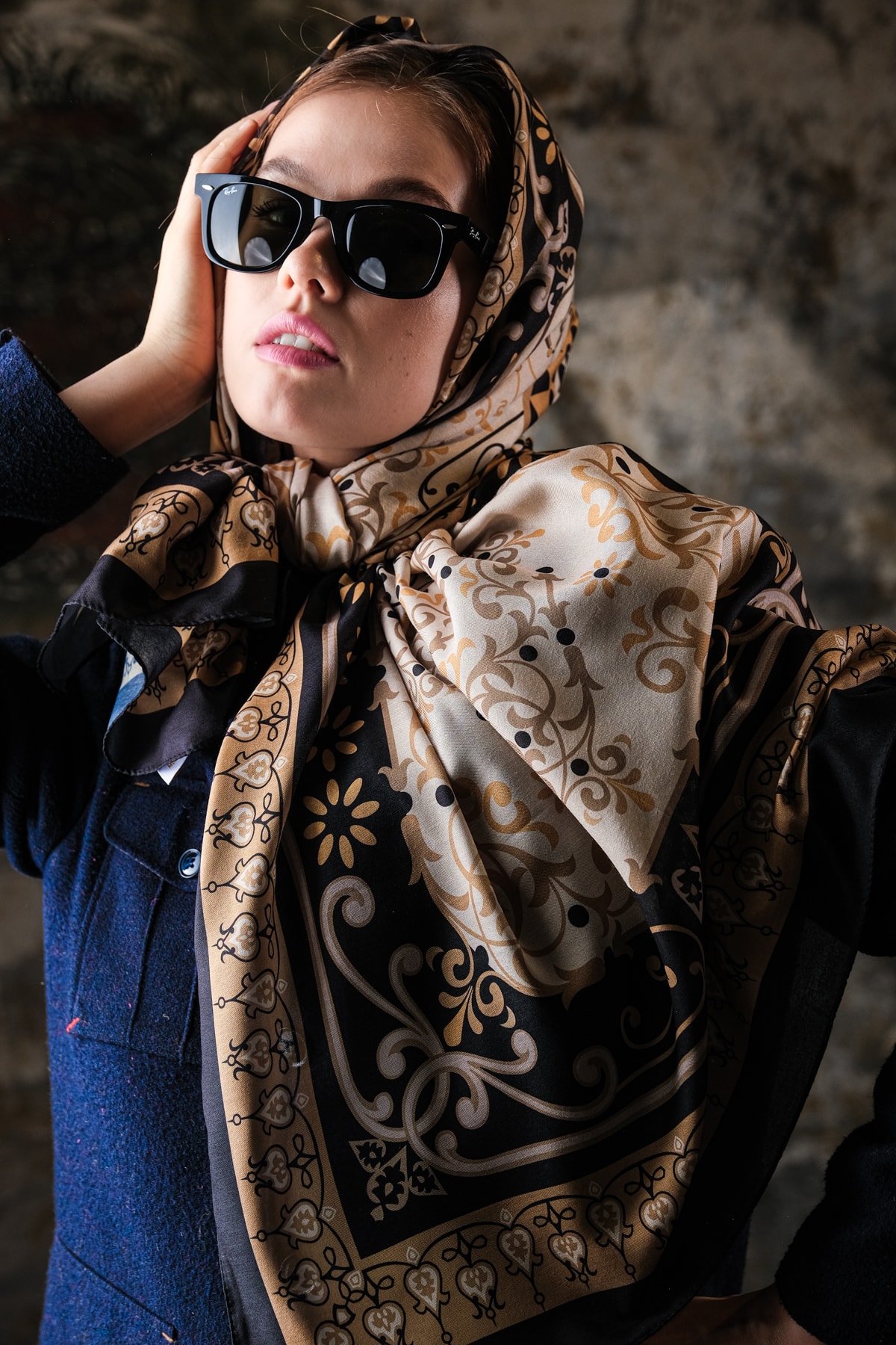 Noor Desen Soft Vual Şal Gold Siyah