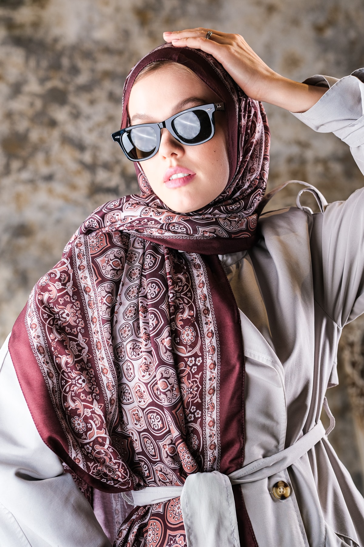 Saray Desen Soft Vual Şal Gece Bordo