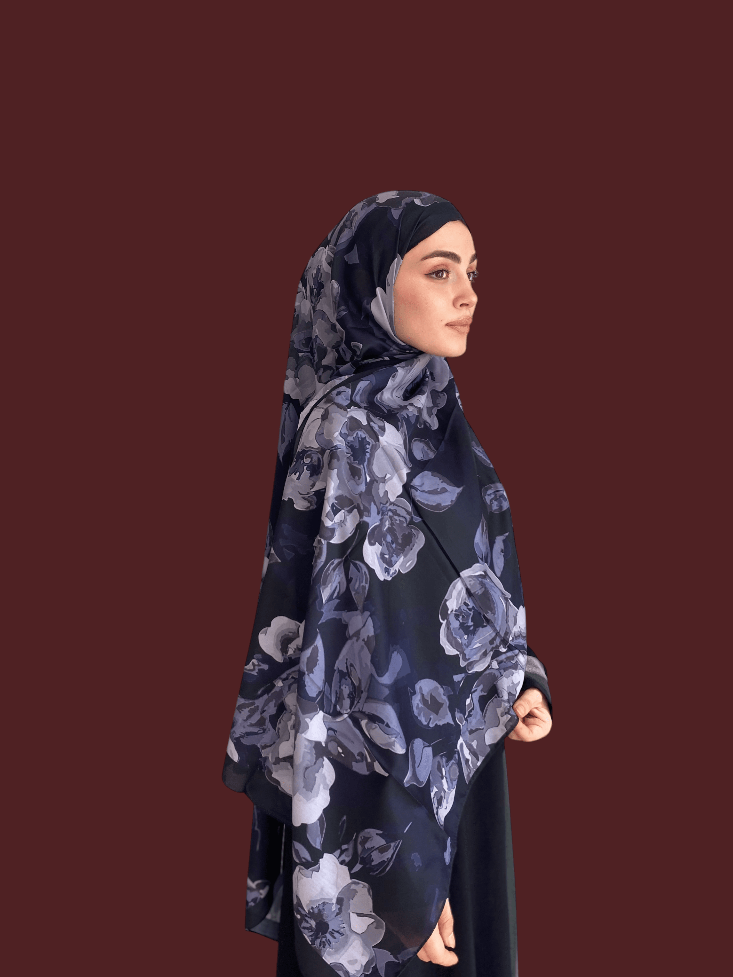 Gülru Desen Soft Vual Şal Gece Mavi