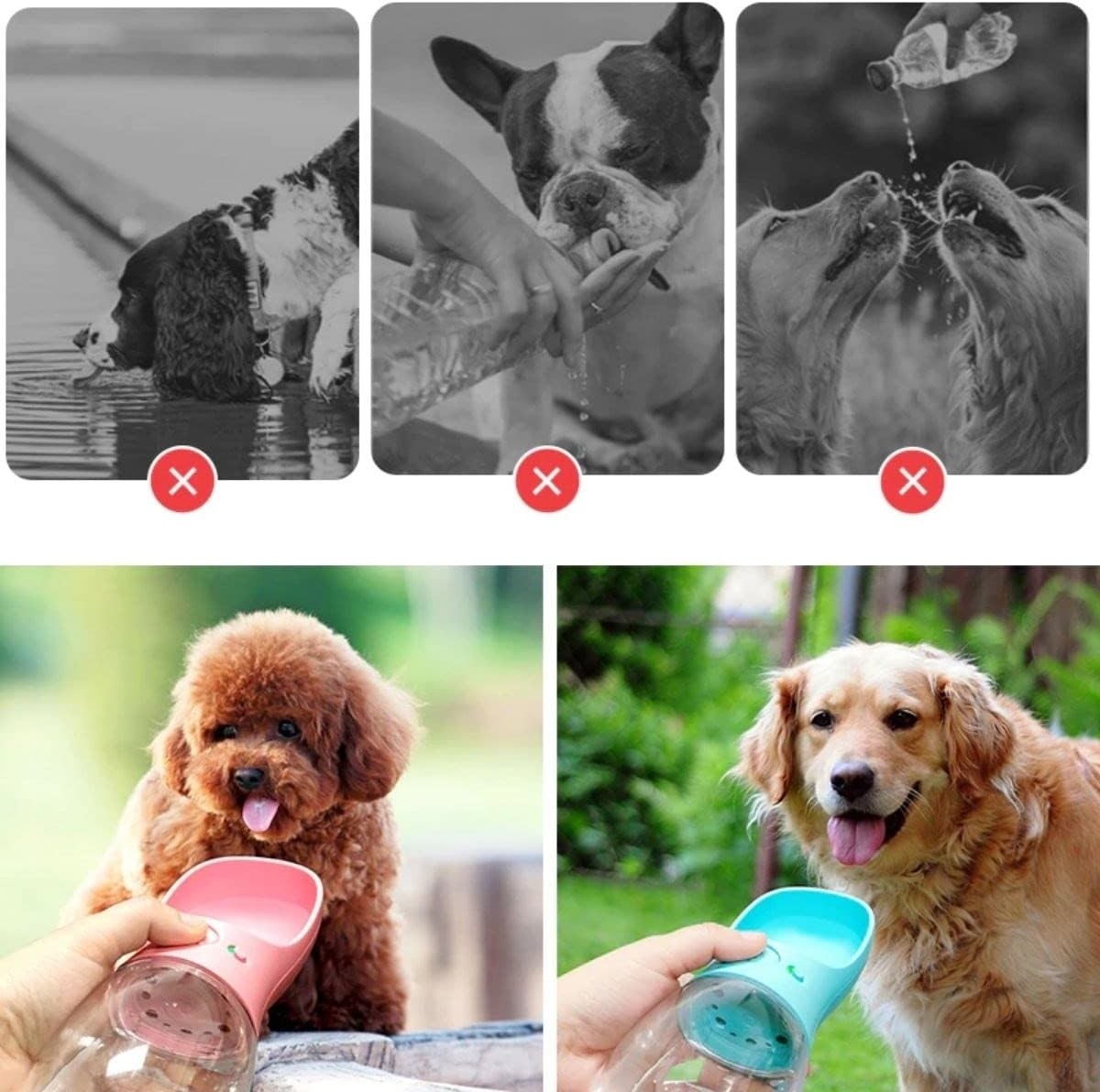 Taşınabilir Kedi Köpek Suluğu Seyahat Su Şişesi Kaseli Emniyetli Sızdırmaz Kutulu 350ml  Çok Turkuaz