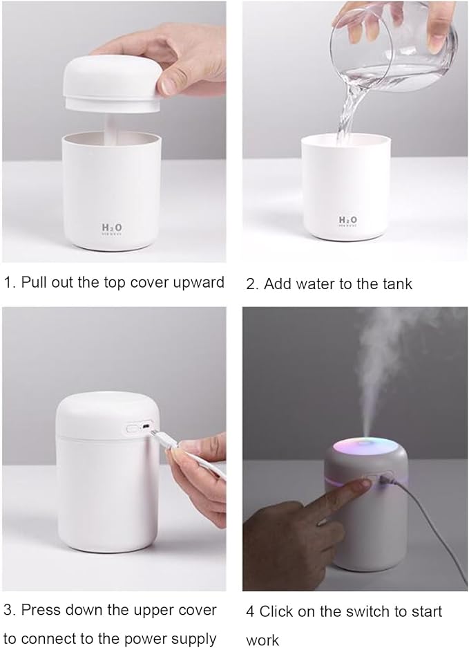 Ultrasonik LED Işıklı Hava Nemlendirici – Buhar Makinesi ve Aroma Difüzörü, Sessiz Çalışma, 7 Renk
