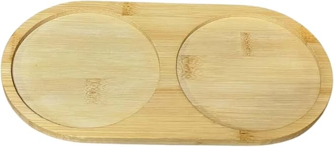 Bambu 2 Bölmeli Oval Yağdanlık ve Sosluk Altlığı - Şık Doğal Ahşap Görünümlü Stand  12X24X0.8cm