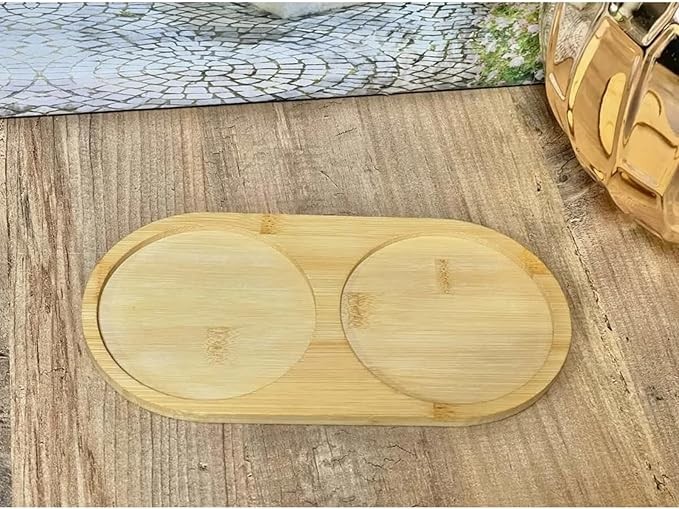 Bambu 2 Bölmeli Oval Yağdanlık ve Sosluk Altlığı - Şık Doğal Ahşap Görünümlü Stand  12X24X0.8cm