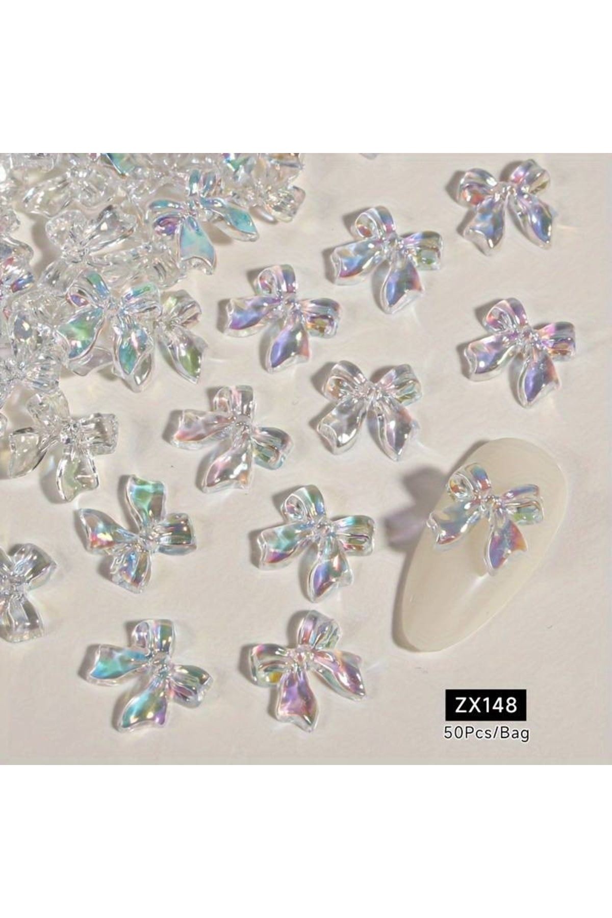 50 adet 3D Tekniğinde Kurdela Tırnak Aksesuarları / Nail Art Charm Süsleme Sanatı