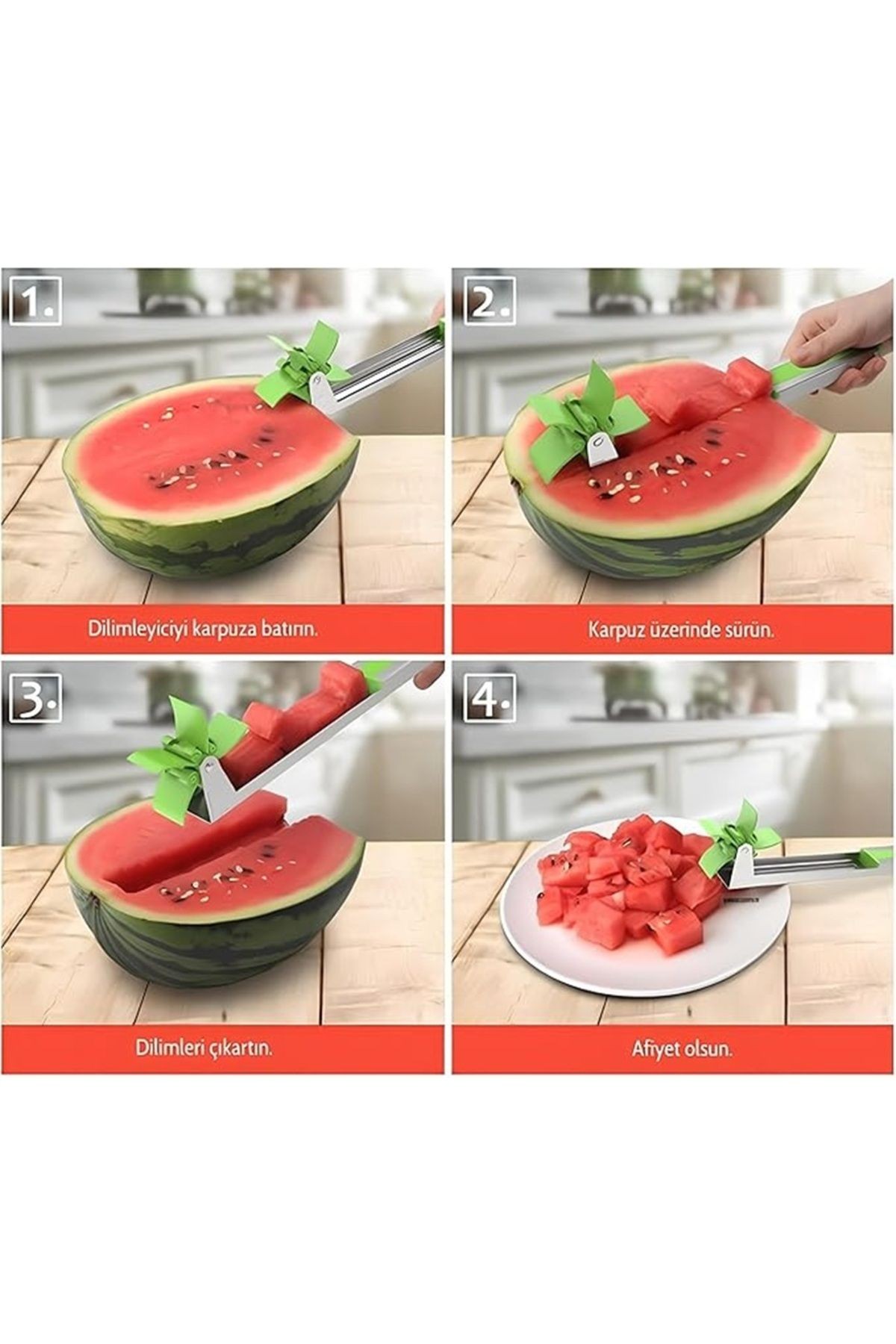 Pratik Paslanmaz Çelik Karpuz Dilimleyici - Ergonomik ve Güvenli Meyve Kesici
