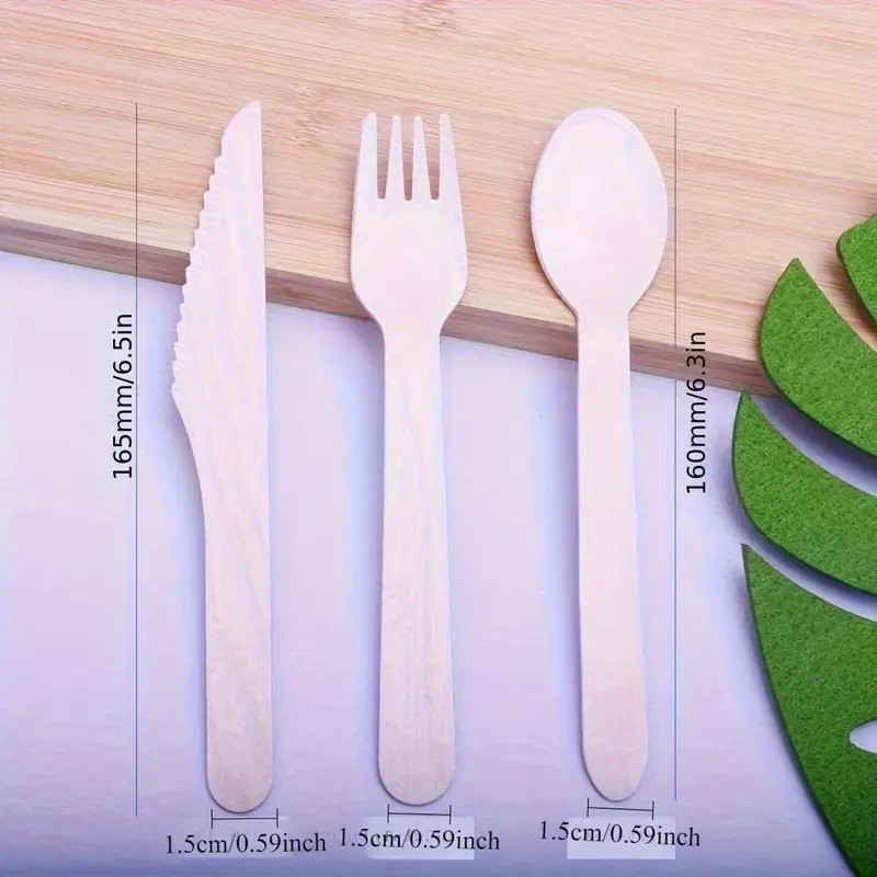 24 Adet Kullan At Naturel Ahşap Tahta Çatal Kaşık Bıçak Seti Kamp,Piknik vb.
