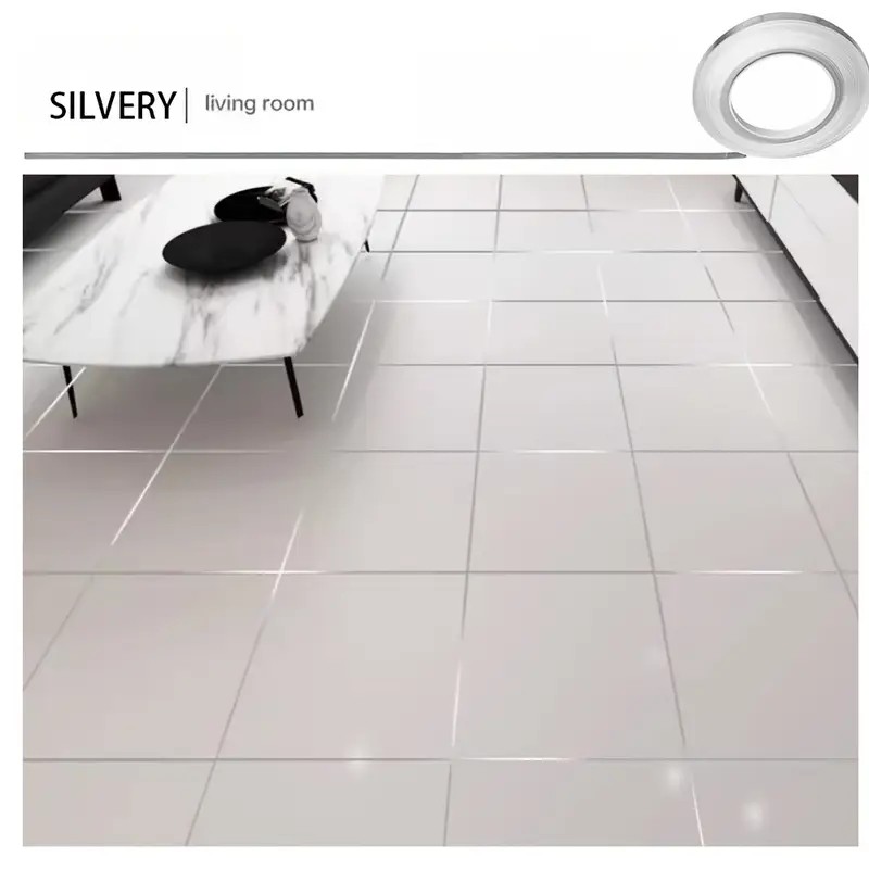  Gümüş Rengi Fayans Arası Şerit Bant – Su Geçirmez Kendinden Yapışkanlı Silver Duvar ve Zemin Dekoratif Çıkartma 50m.