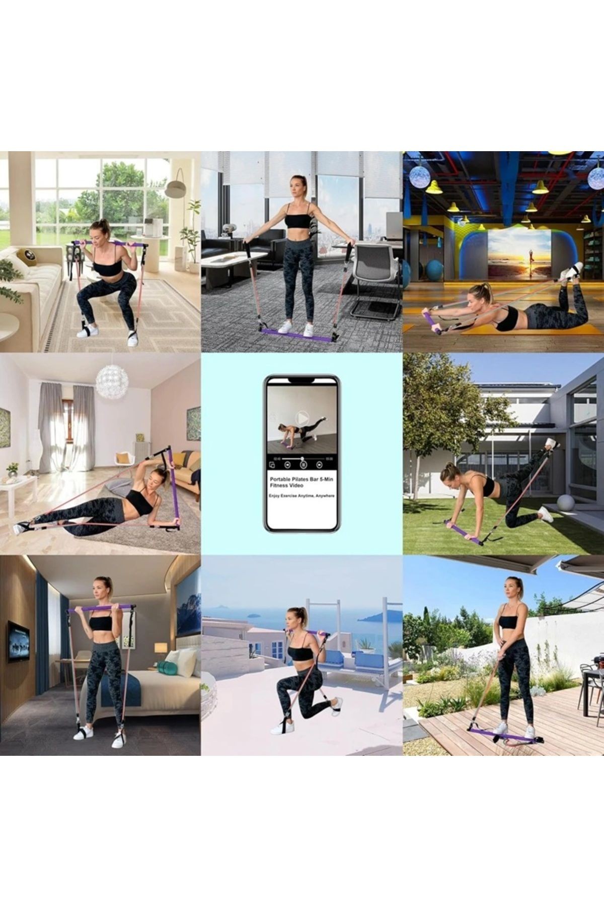 1 adet Renkli Direnç Bantları ile Lingpeng Pilates Bar Kiti /Paslanmaz Çelik Fitness Ekipmanı