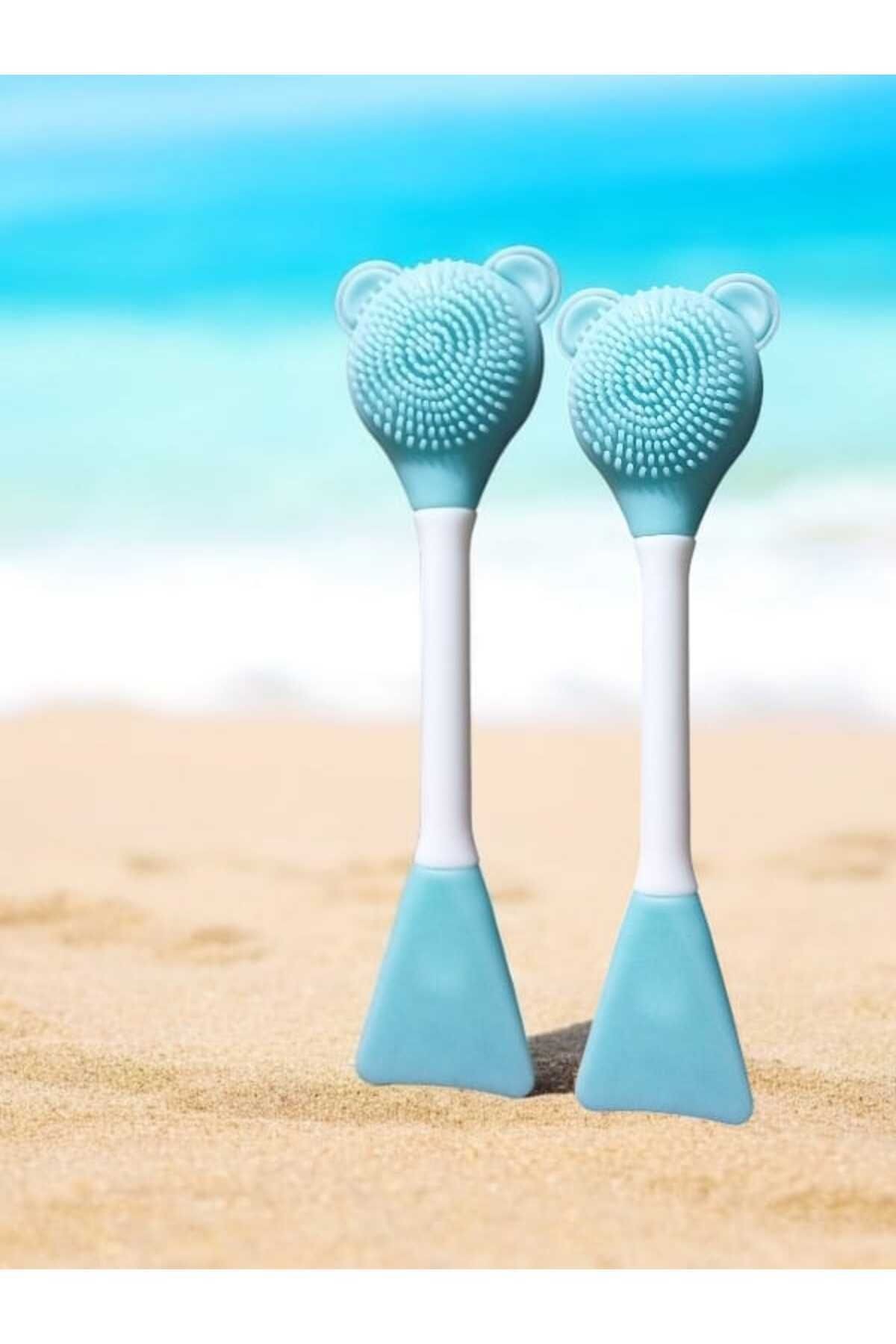 2si 1 Arada Ayıcık Silikon Maske Sürme Peeling Ve Temizleme Firçası Silikon Maske Spatulası Turkuaz