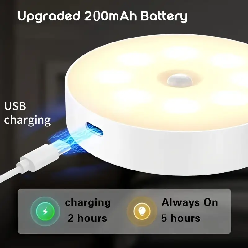 Hareket Sensörlü USB Şarjlı Spot Lamba – Mıknatıslı & Yapışkanlı, Gün Işığı LED (100 Lümen, 3000K)