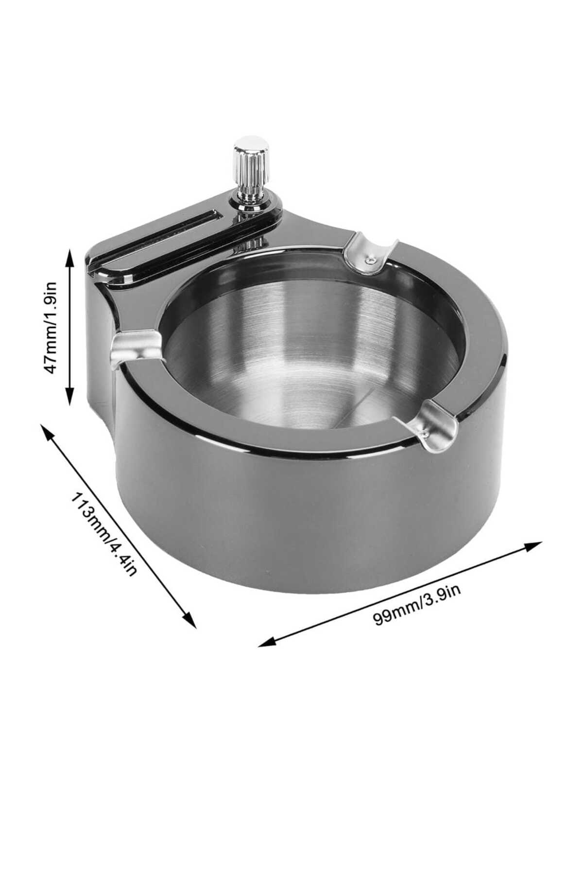 Parlak Retro Metal Küllük – Çok Amaçlı Masaüstü Organizer, Çakmaklı