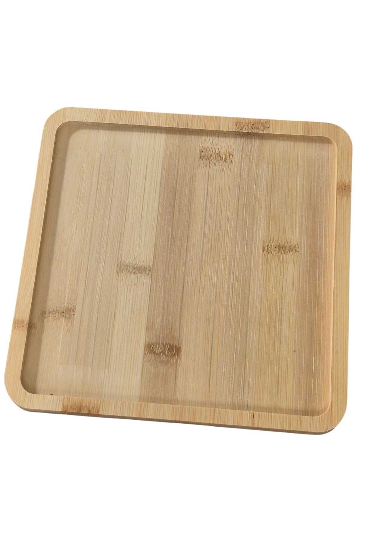El Yapımı 6’lı Bambu Çerezlik ve Kahvaltılık Seti –9 cm Ahşap Sunum Kaseleri 20cm. Kare Tabağı ile