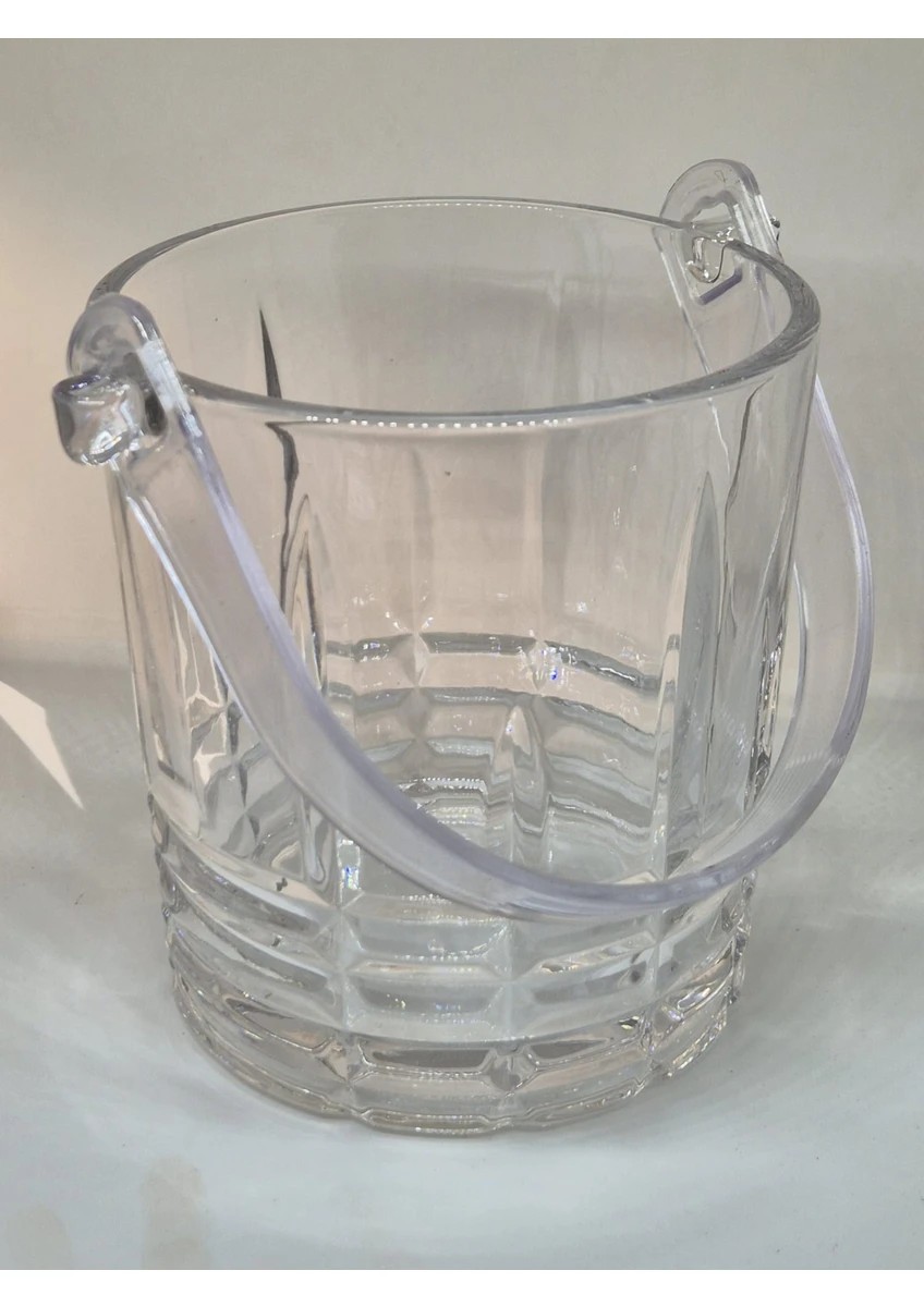 Buz Kovası Tutma Kolu ve Buz Maşası ile Birlikte - Kristal Stil Içecek Soğutucu 1 Lt. Kapasiteli Cam Buzluk