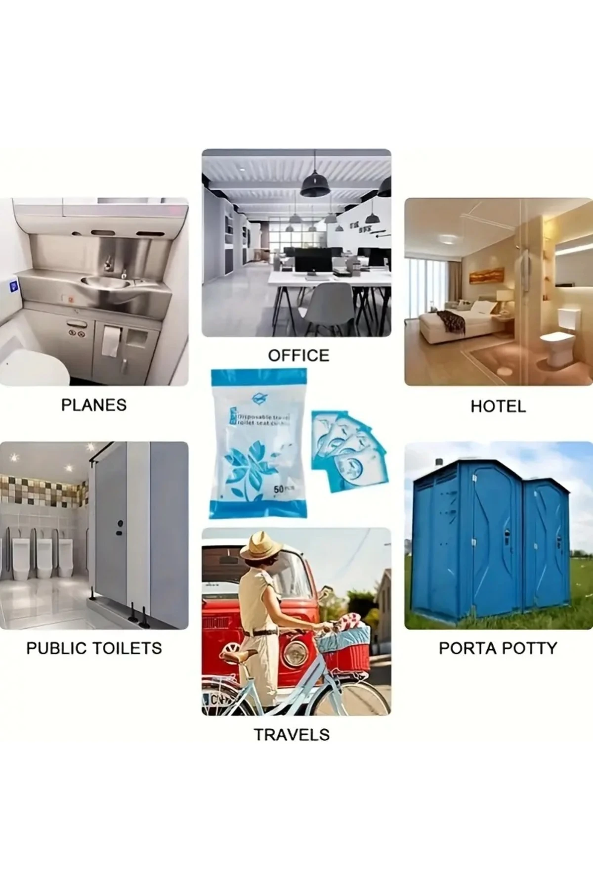 Tek Kullanımlık Klozet Kapağı Poşeti, 50 Adet, Hijyenik Seyahat Tuvalet Örtüsü