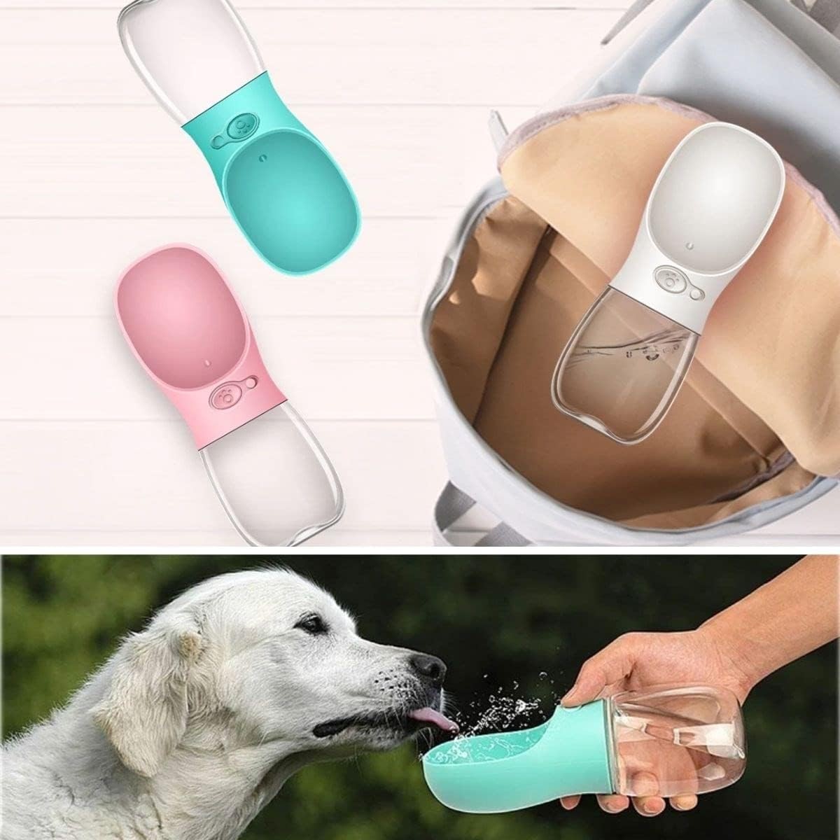 Taşınabilir Kedi Köpek Suluğu Seyahat Su Şişesi Kaseli Emniyetli Sızdırmaz Kutulu 350ml  Çok Turkuaz