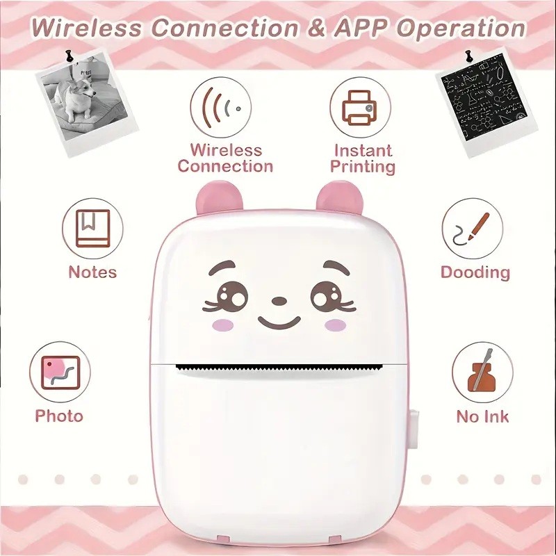 Mini Taşınabilir Kablosuz Termal Yazıcı – 200DPI – Android & iOS Uyumlu – Fotoğraf, Etiket, Not Baskı – Mürekkepsiz