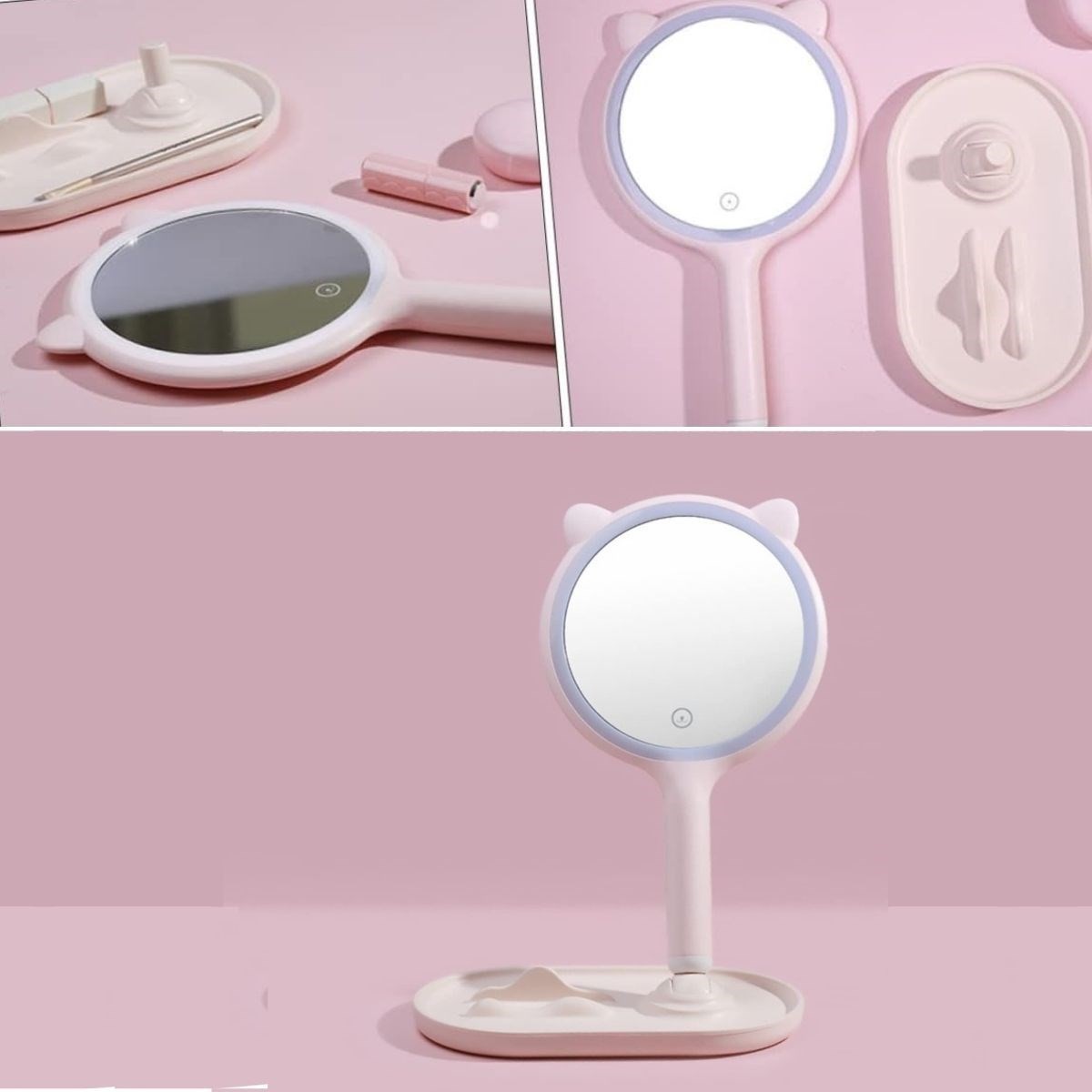 Kedi Kulaklı Telefon Standlı  Dokunmatik Led  Ayna