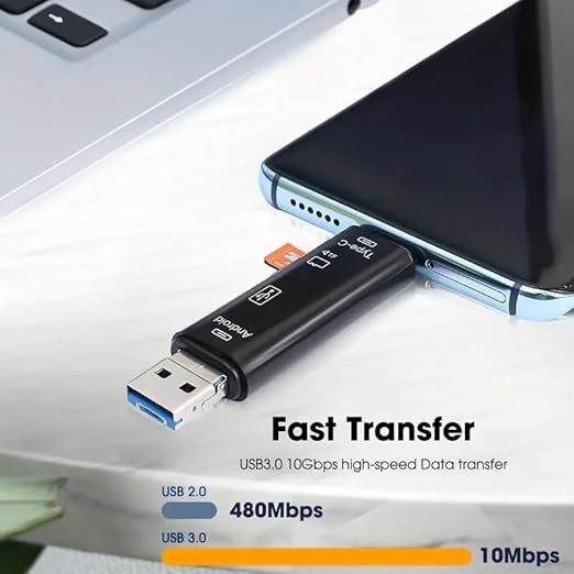 5 In 1 Çok Fonksiyonlu USB 2.0 Micro Sd Kart Okuyucu - Usb/micro Usb/type-C Çıkışlı, Otg Çevirici