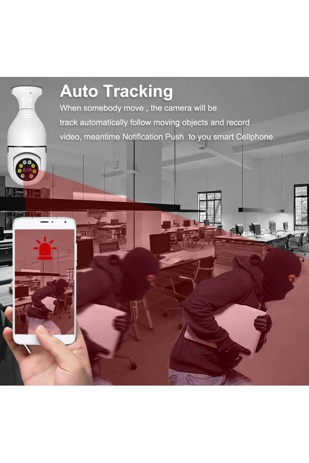 “Wifi Akıllı 360° Döner Güvenlik Kamerası Ampul Tipi, Gece Görüşlü, Hareket Algılamalı, Gsm İzleme