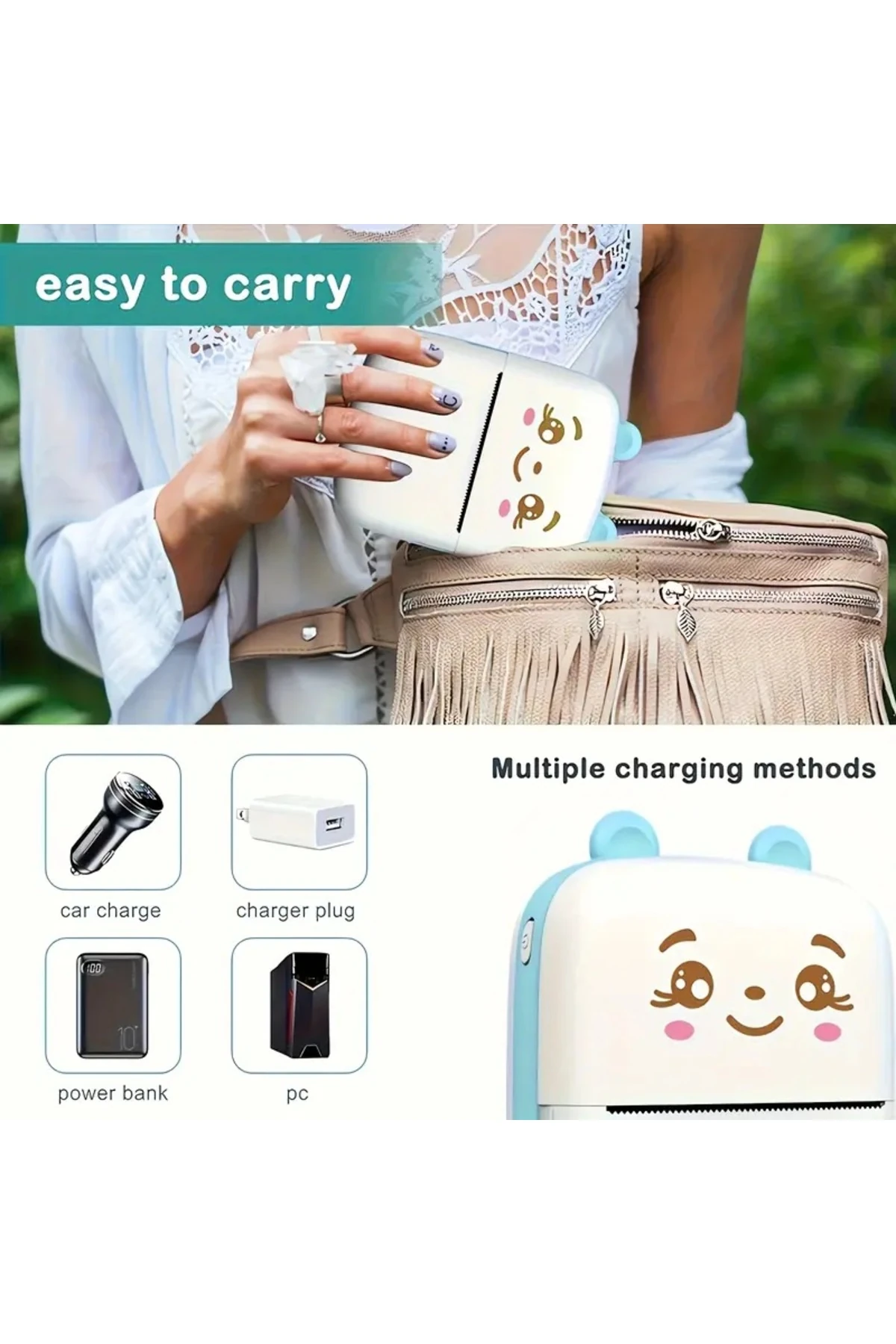 Mini Taşınabilir Kablosuz Termal Yazıcı – 200DPI – Android & Ios Uyumlu – Fotoğraf,Etiket, Not Baskı