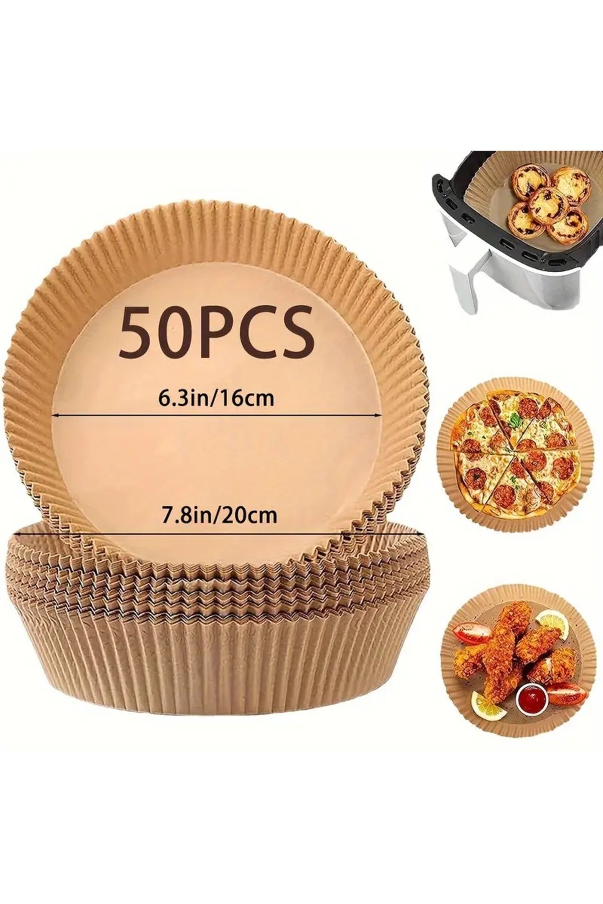 50 Adet Pişirme Kağıdı Tek Kullanımlık 20 cm Yuvarlak Pişirme Kağıdı Xxl Pvc'li