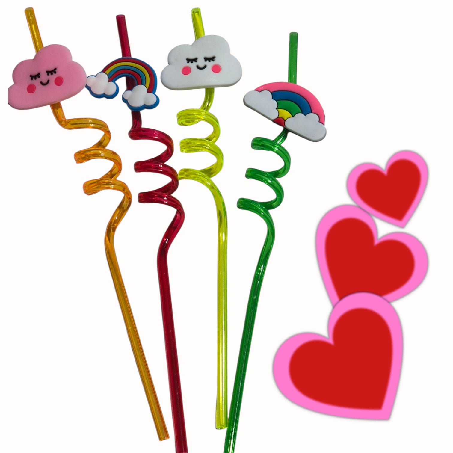  Renkli Figürlü Spiral Pipet Seti – Unicorn, Emoji, Bulut & Gökkuşağı Modelleri (Varyantlı Seçenekler)
