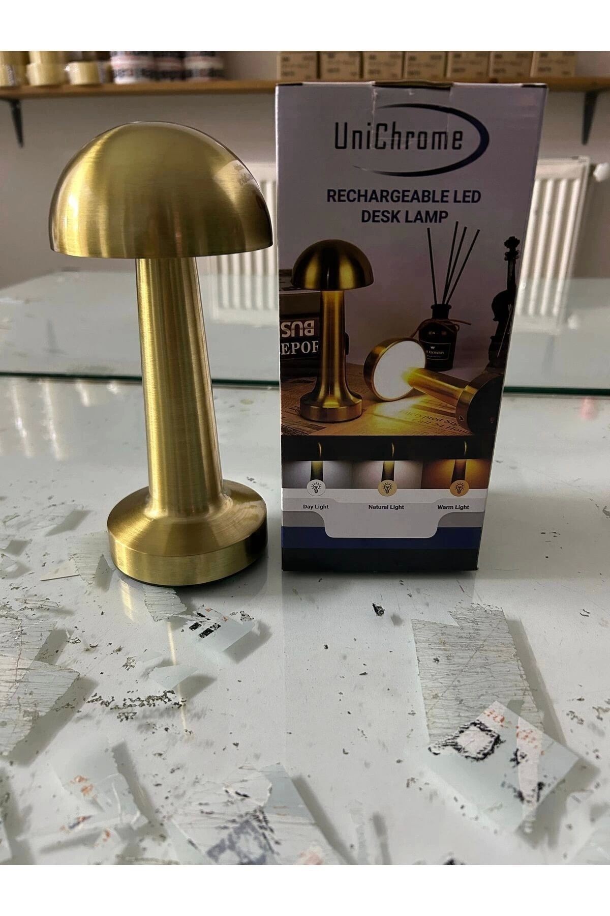   Dokunmatik Mantar Masa Lambası 3 Işık Renkli Şarjlı Dekoratif Masa Lambası Metal