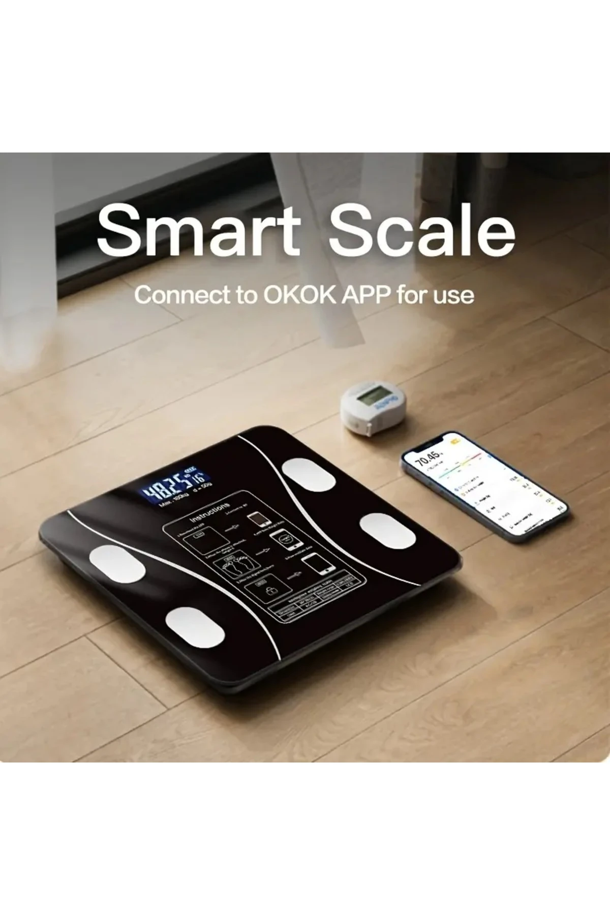 Yağ Kas Değerlerini Ölçen Profesyonel Bluetooth Bağlantılı Baskül Kişisel Verileri Gösteren Tartı