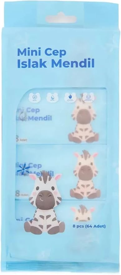 Mini Cep Islak Mendil – 8’li Paket (Toplam 64 Adet), Taşınabilir Hijyen Mendili
