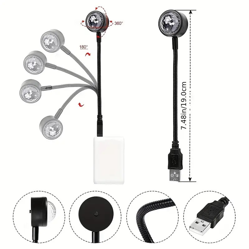 USB Araba Müzik Ritim Projektörü LED Araba Sihirli Top Lambası