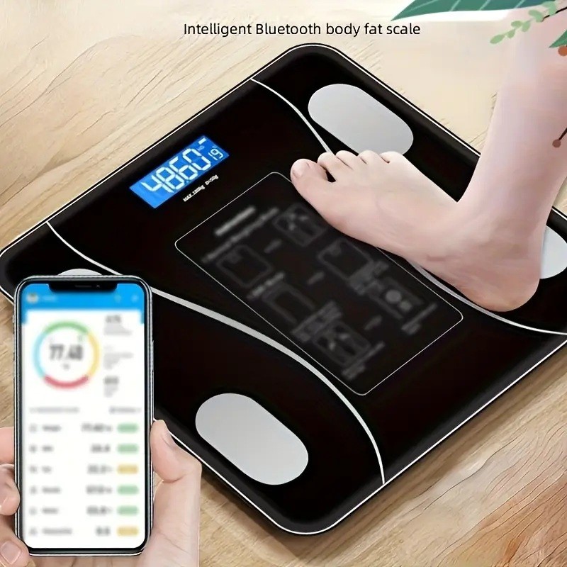 Yağ Kas Değerlerini Ölçen Profesyonel Bluetooth Bağlantılı Baskül Kişisel Verileri Gösteren Tartı