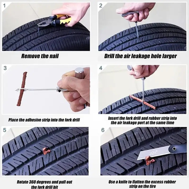10 Parça Tubeless Lastik Tamir Kiti – Oto & Motosiklet Acil Lastik Onarım Seti