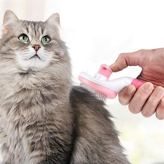 Kedi Köpek Tüy Toplayıcı Kendini Temizleyebilen Ergonomik Saplı Evcil Hayvan Tarağı 