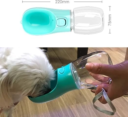 Taşınabilir Kedi Köpek Suluğu Seyahat Su Şişesi Kaseli Emniyetli Sızdırmaz Kutulu 350ml  Çok Turkuaz