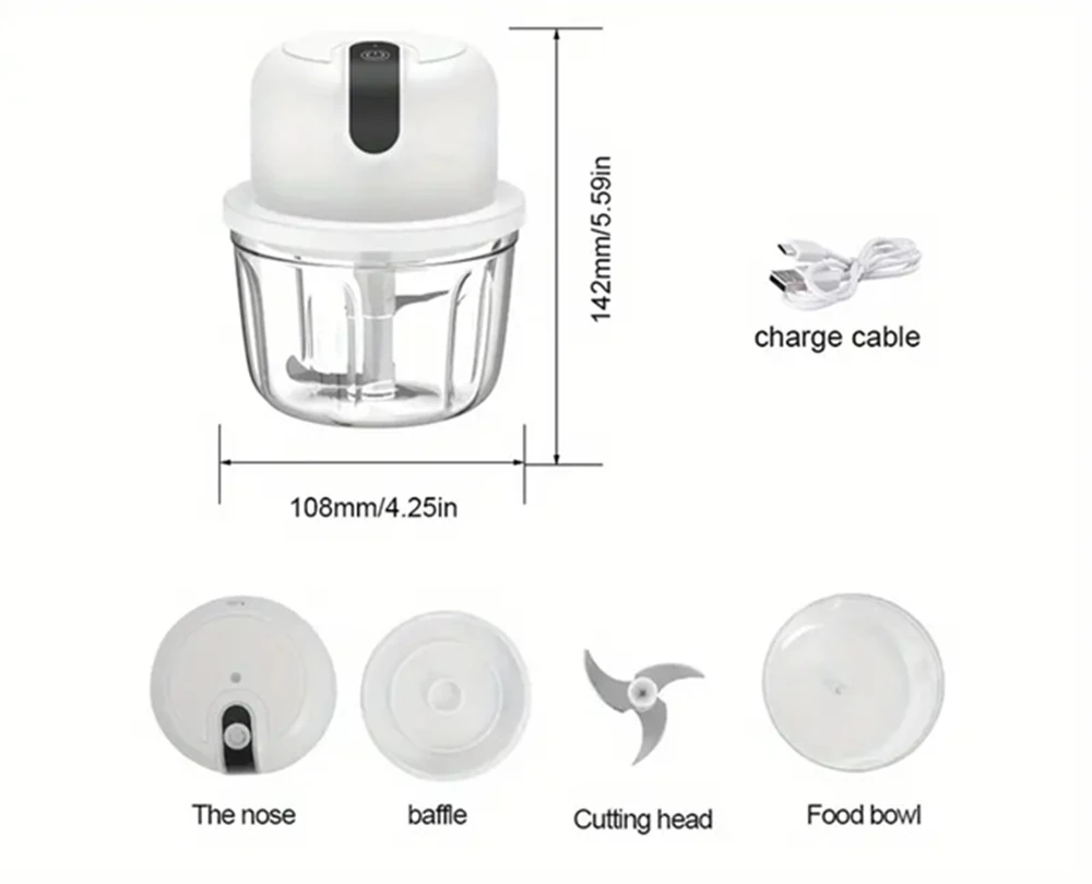 Şarjlı Mini Mutfak Rondo Doğrayıcı – USB Kablosuz Bebek Maması Kıyma Et Sarımsak Soğan Doğrama (280 ml)