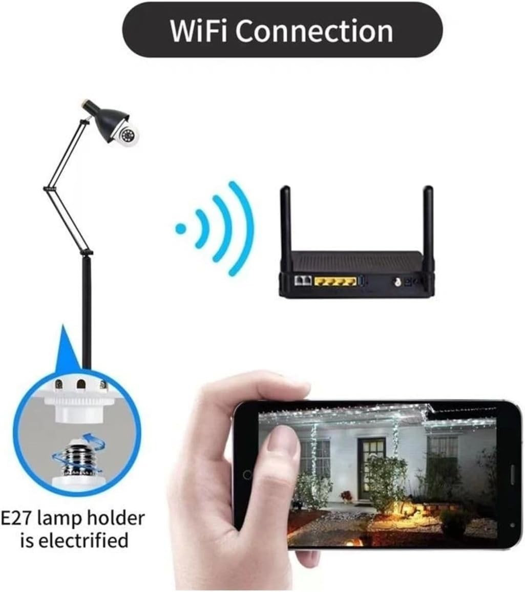 “Wifi Akıllı 360° Döner Güvenlik Kamerası  Ampul Tipi, Gece Görüşlü, Hareket Algılamalı, Telefondan İzleme Özelliği