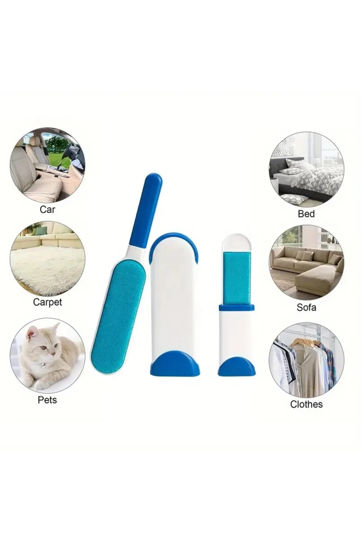 Çift Taraflı Evcil Hayvan Tüyü ve Tiftik Temizleyici Fırça Seti – 2’li, Kendini Temizleyen Standlı