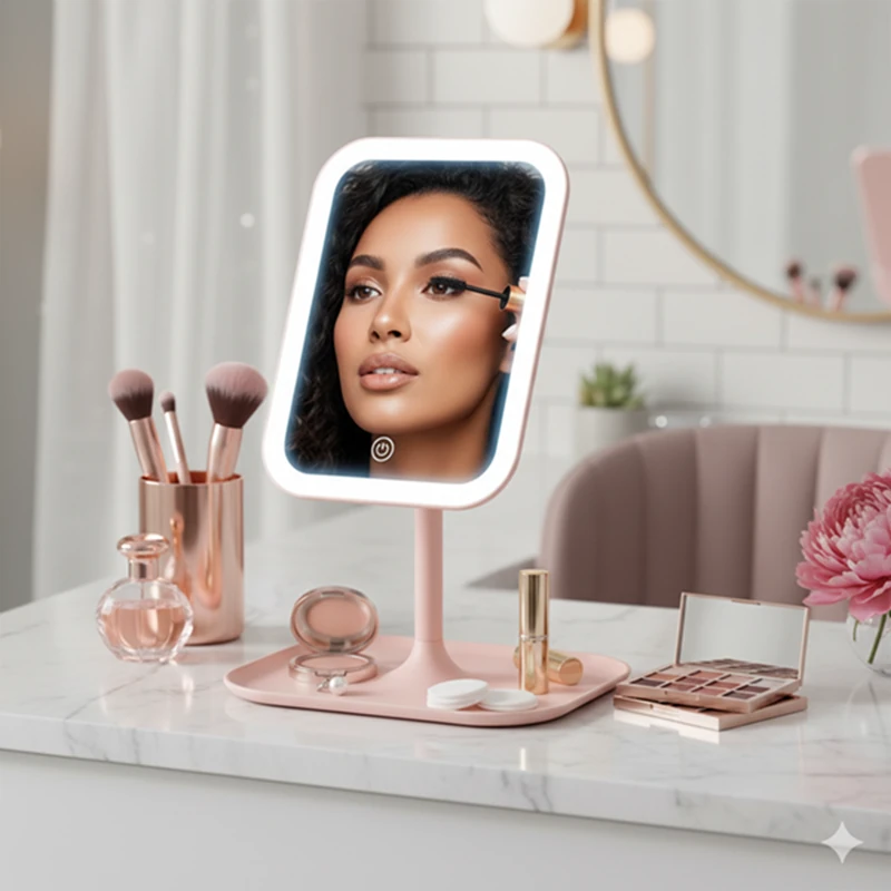  Dokunmatik LED Işıklı Makyaj Aynası – Masaüstü, Şarj Edilebilir ve Organizer Tepsi Özellikli 