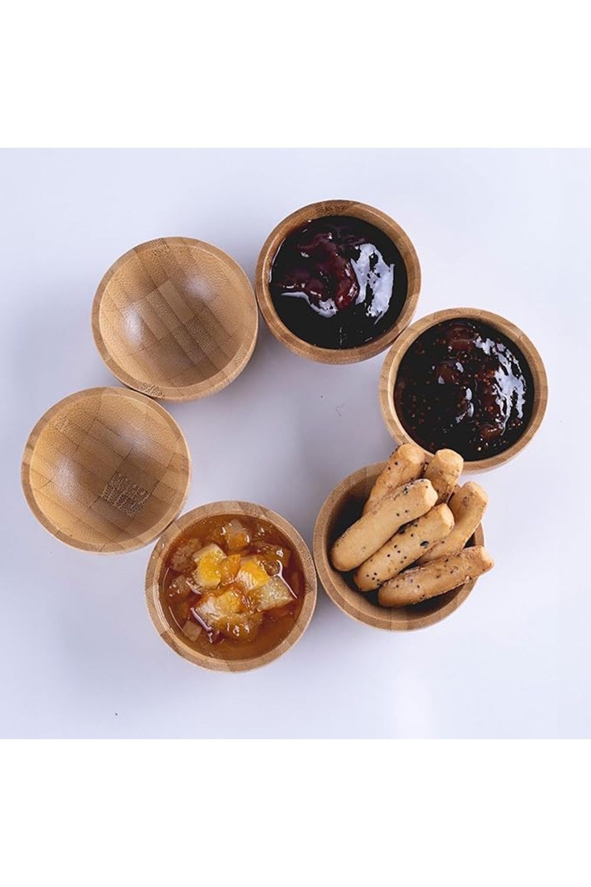 Bambu Japon Tarzı 6'lı Sosluk Yuvarlak Küçük Sos Kabı