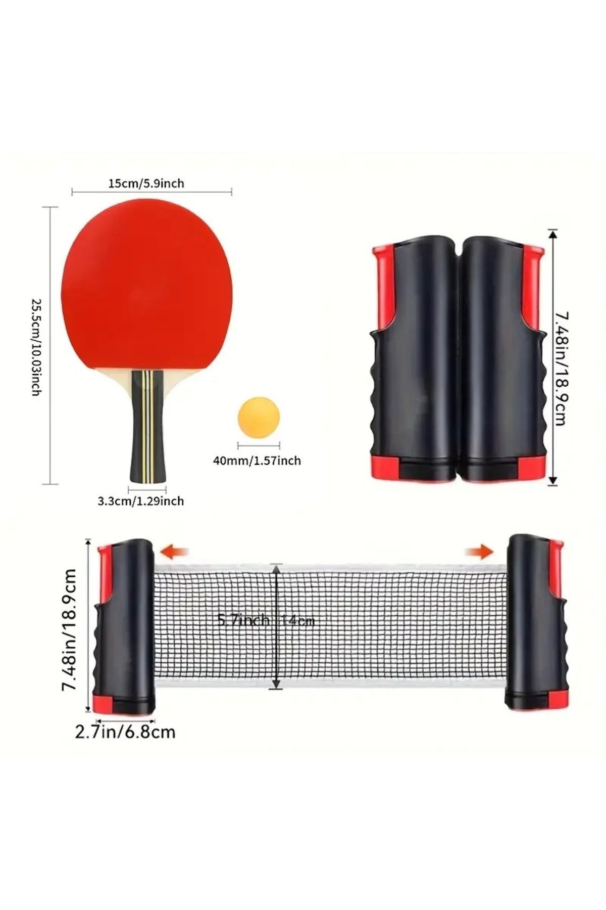 Masa Tenisi Ağı ve Raket Seti Taşınabilir Geri Çekilebilir Ping Pong Ağı Uzatılabilir File