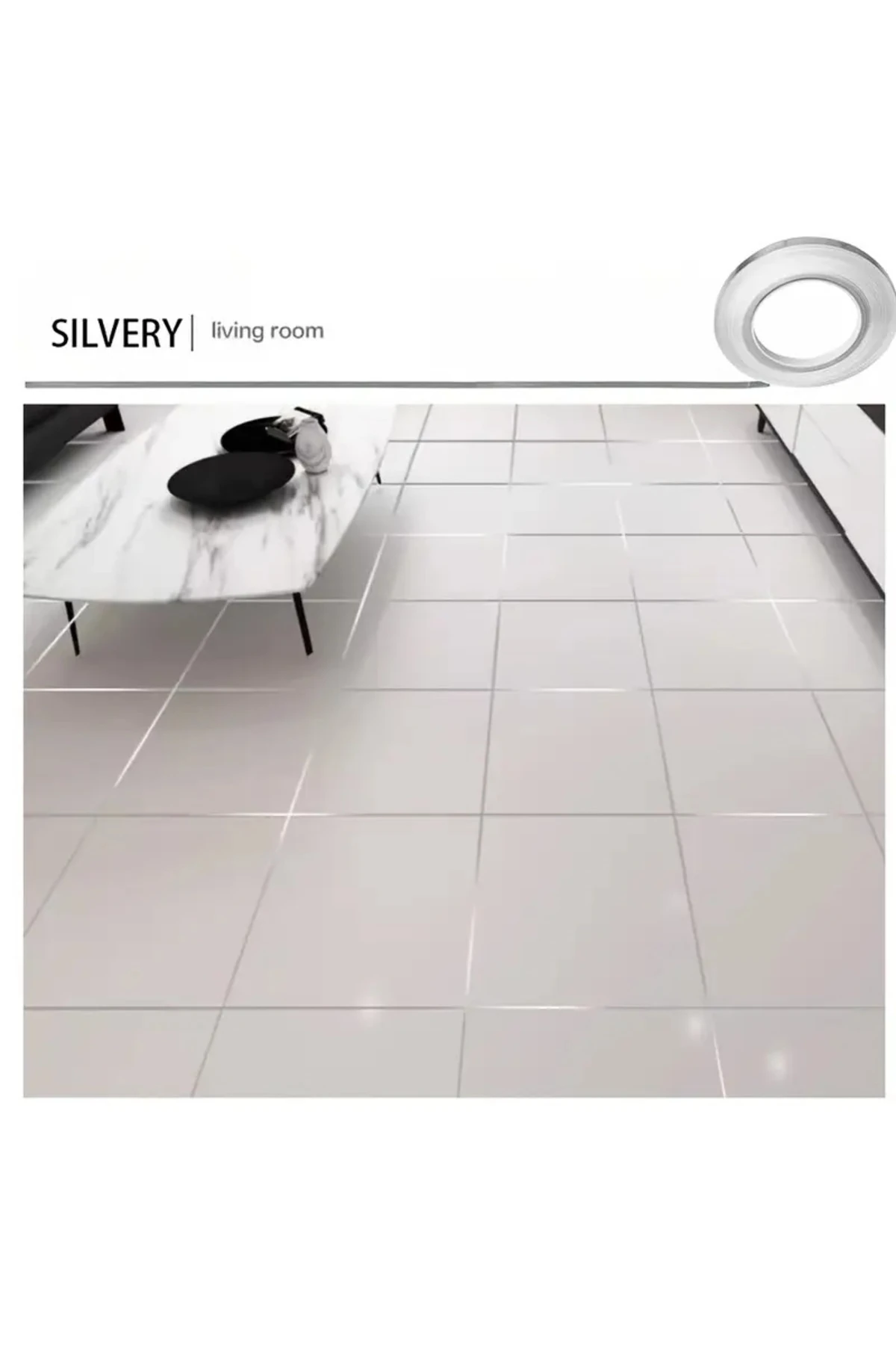 Gümüş Rengi /Dekoratif Fayans Arası Şerit Bant 50m. /Su Geçirmez Kendinden Yapışkanlı