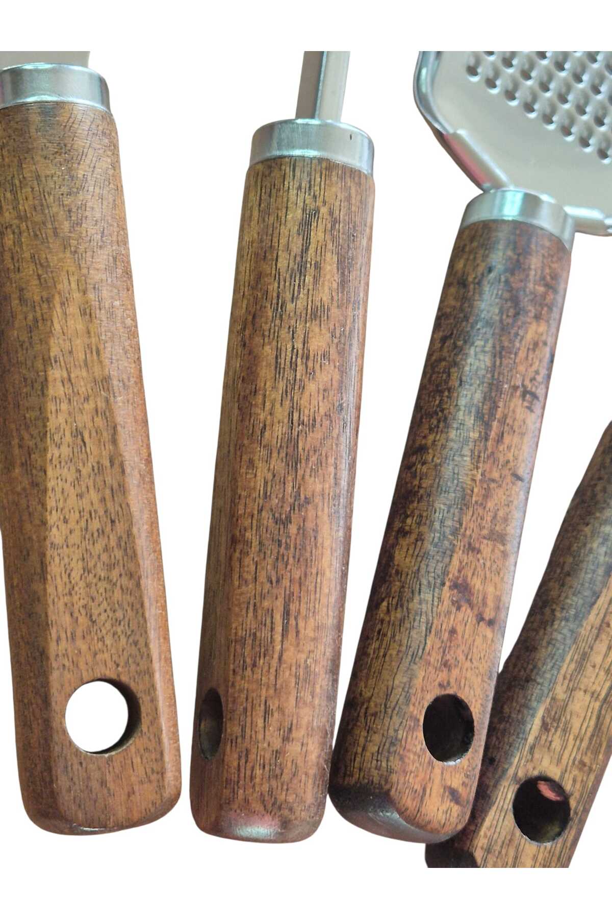 (Akasya) Ahşap Saplı Metal Çırpıcı- Açacak -Rende ve Sebze Meyve Soyacağı 4'lü Set