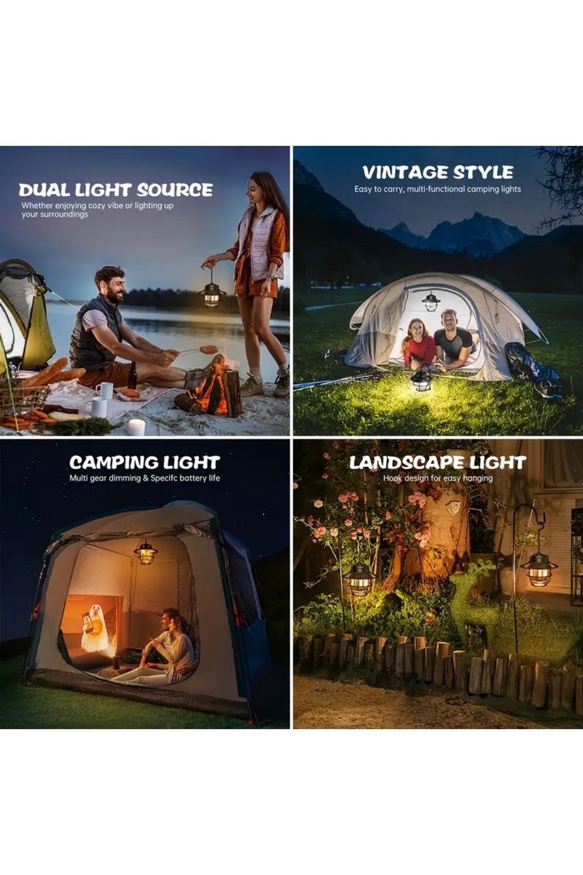 Retro LED Şarj Edilebilir Dış Mekan Kamp Işığı, Taşınabilir Mini Çadır Acil Durum Lambası/ Fener