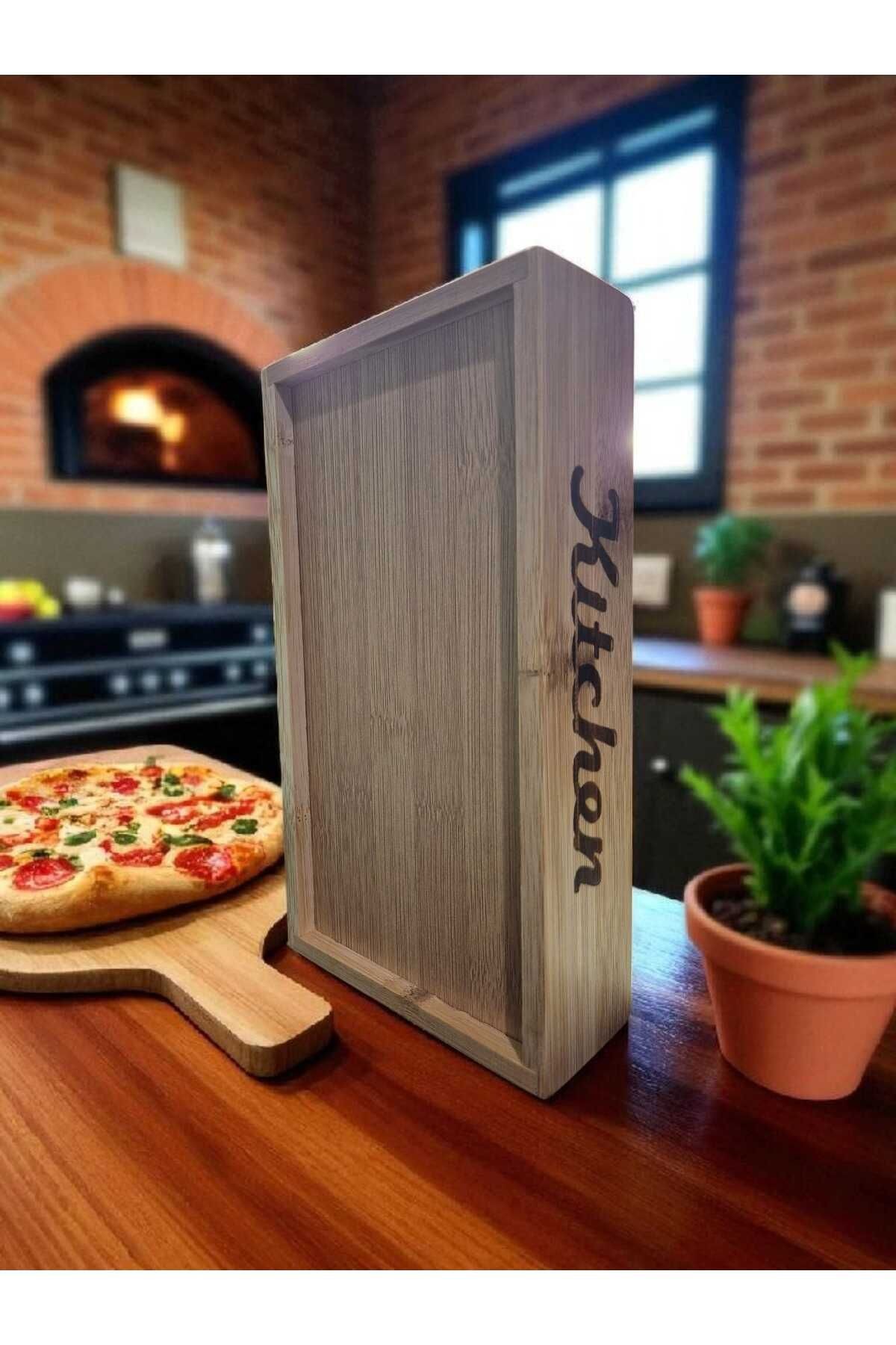 Bambu Masa Üstü Taşınabilir Sosluk ve Peçetelik, Bambu Tezgah Üstü Ketçap,-Mayonez ve Hardallık