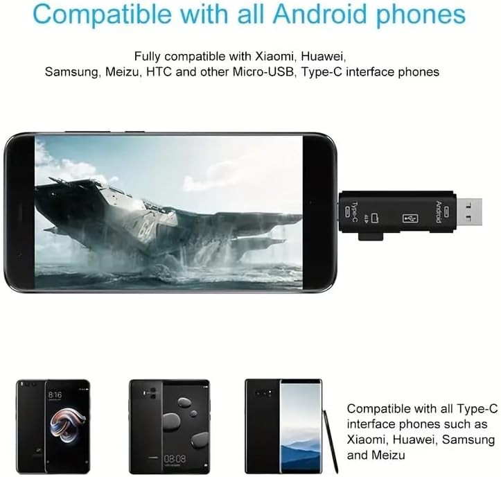 5 In 1 Çok Fonksiyonlu USB 2.0 Micro Sd Kart Okuyucu - Usb/micro Usb/type-C Çıkışlı, Otg Çevirici