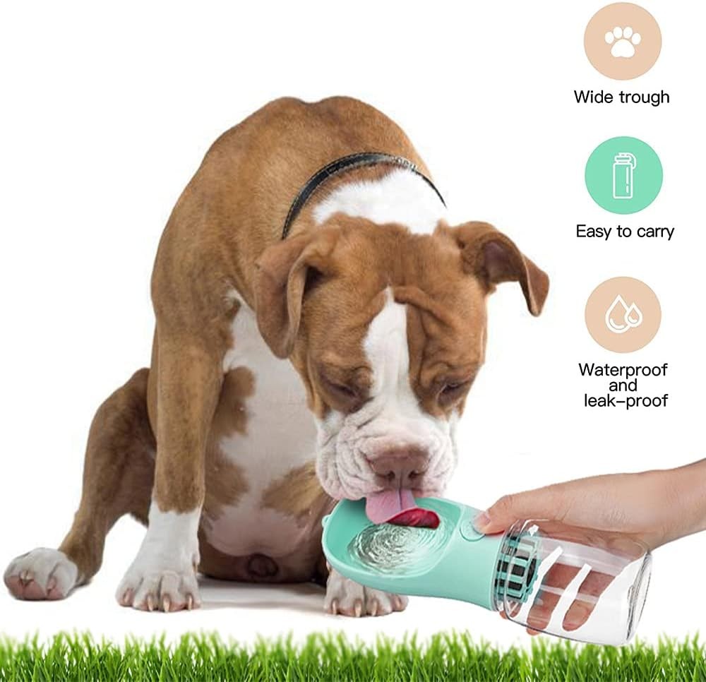 Taşınabilir Kedi Köpek Suluğu Seyahat Su Şişesi Kaseli Emniyetli Sızdırmaz Kutulu 350ml  Çok Turkuaz