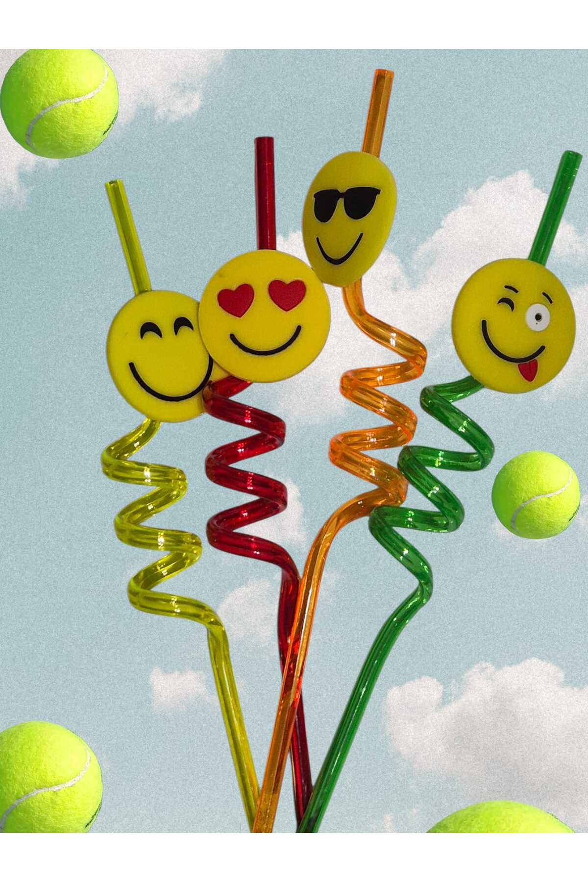 Renkli Figürlü Spiral Pipet Seti – Emoji Modelleri - Doğum günü kutlaması, Dekorasyon, Parti